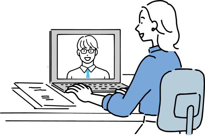 オンライン対面学習をする女性